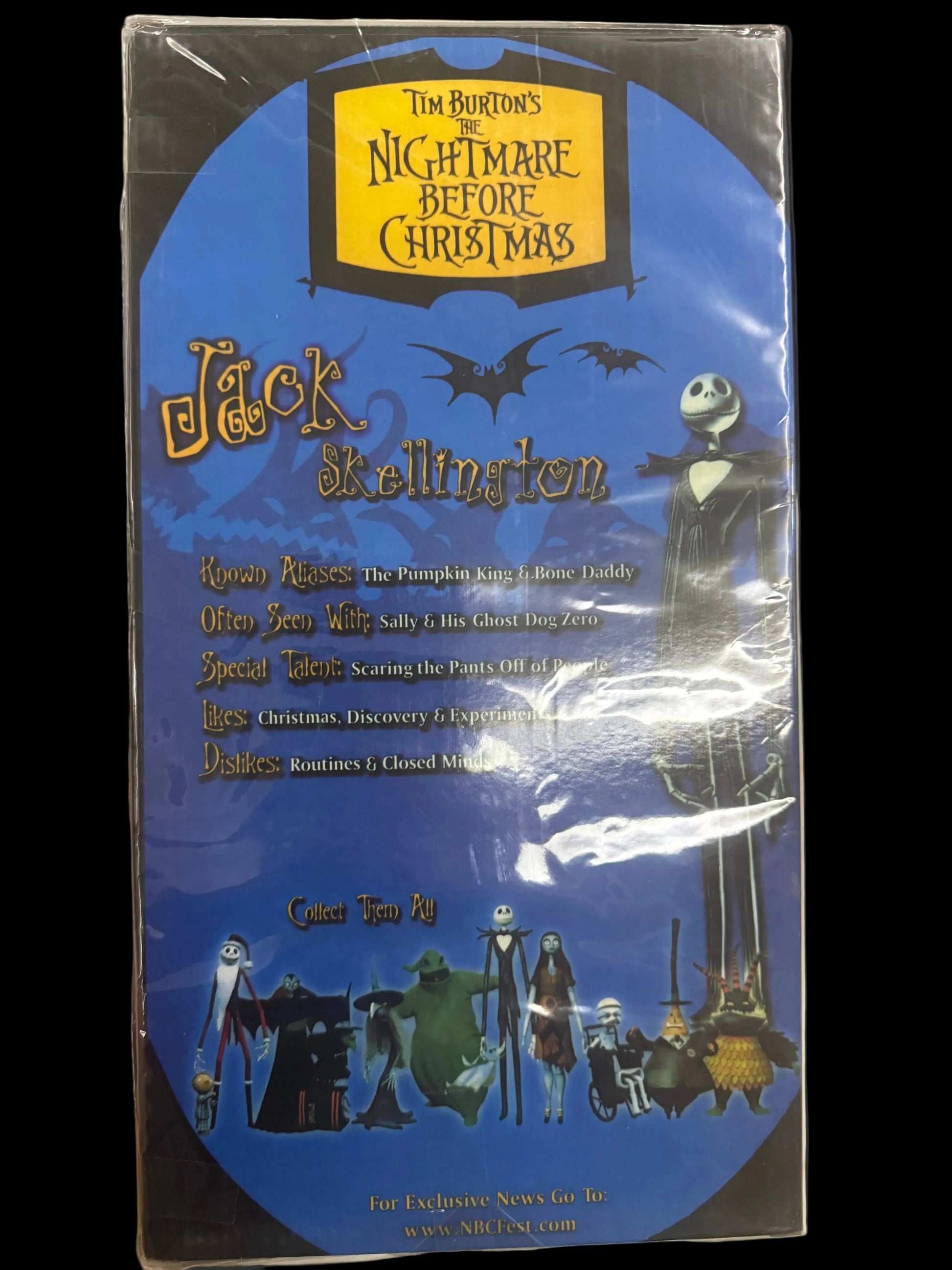 Tim Burton's Nightmare Before Christmas Jack Skellington Collector's Figure Kit in its original shrink-wrapped packaging, held by a hand against a light-colored tiled floor.