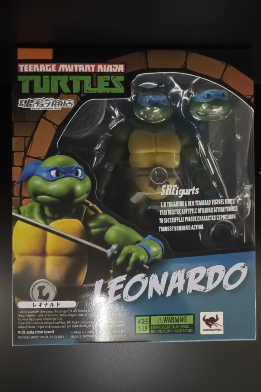 Teenage Mutant Ninja Turtles Leonardo 6-inch action figure in its original window box packaging, featuring a green turtle with a blue mask and sword.