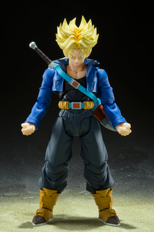 Action figure of a character in a blue outfit with a black background